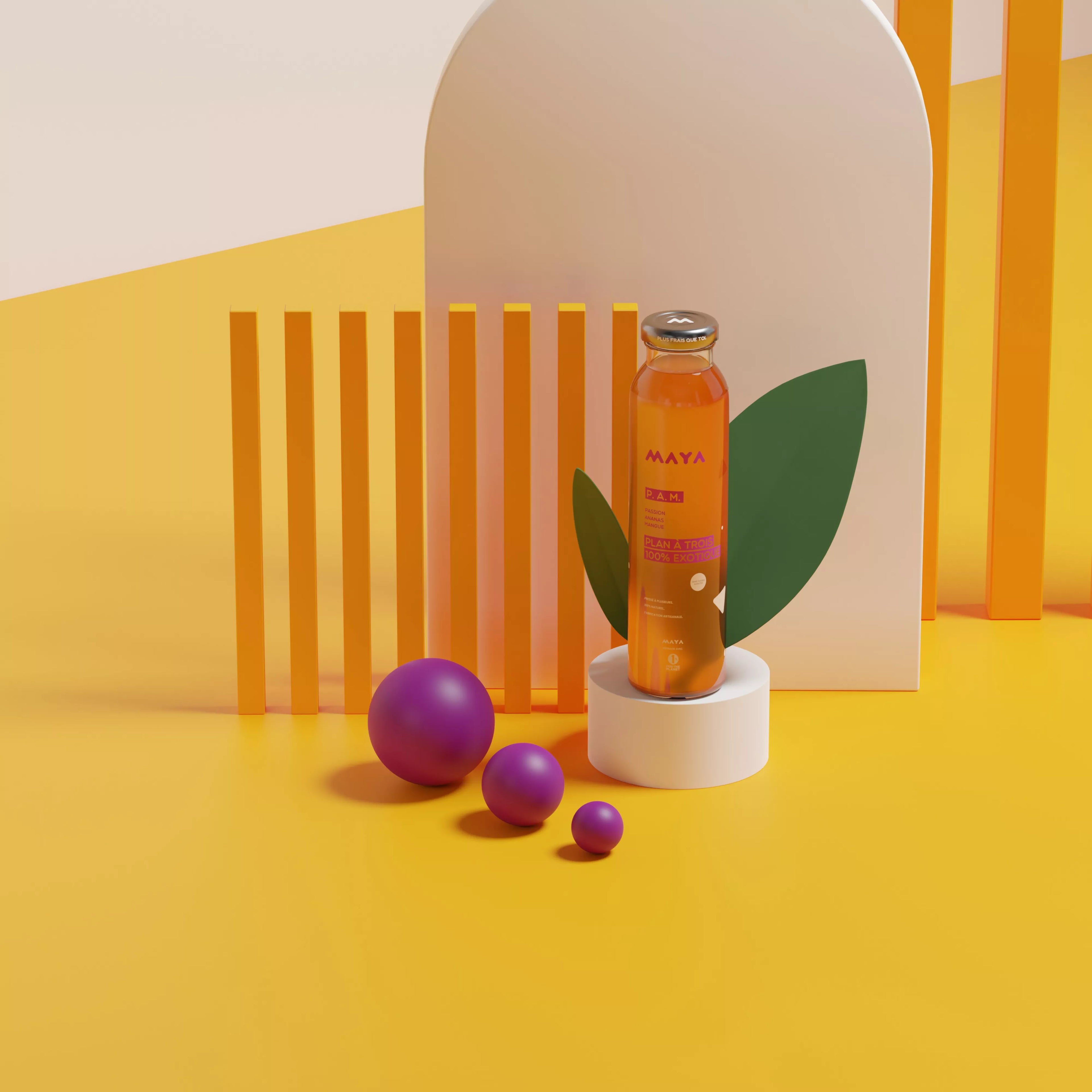 Passion fruit, pineapple and mango juice