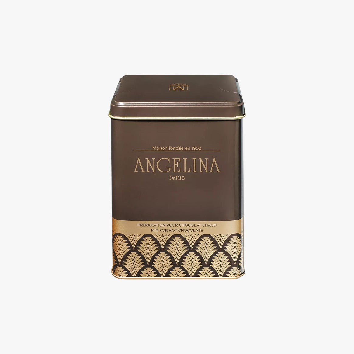 Old-fashioned hot chocolate powder in a metal box