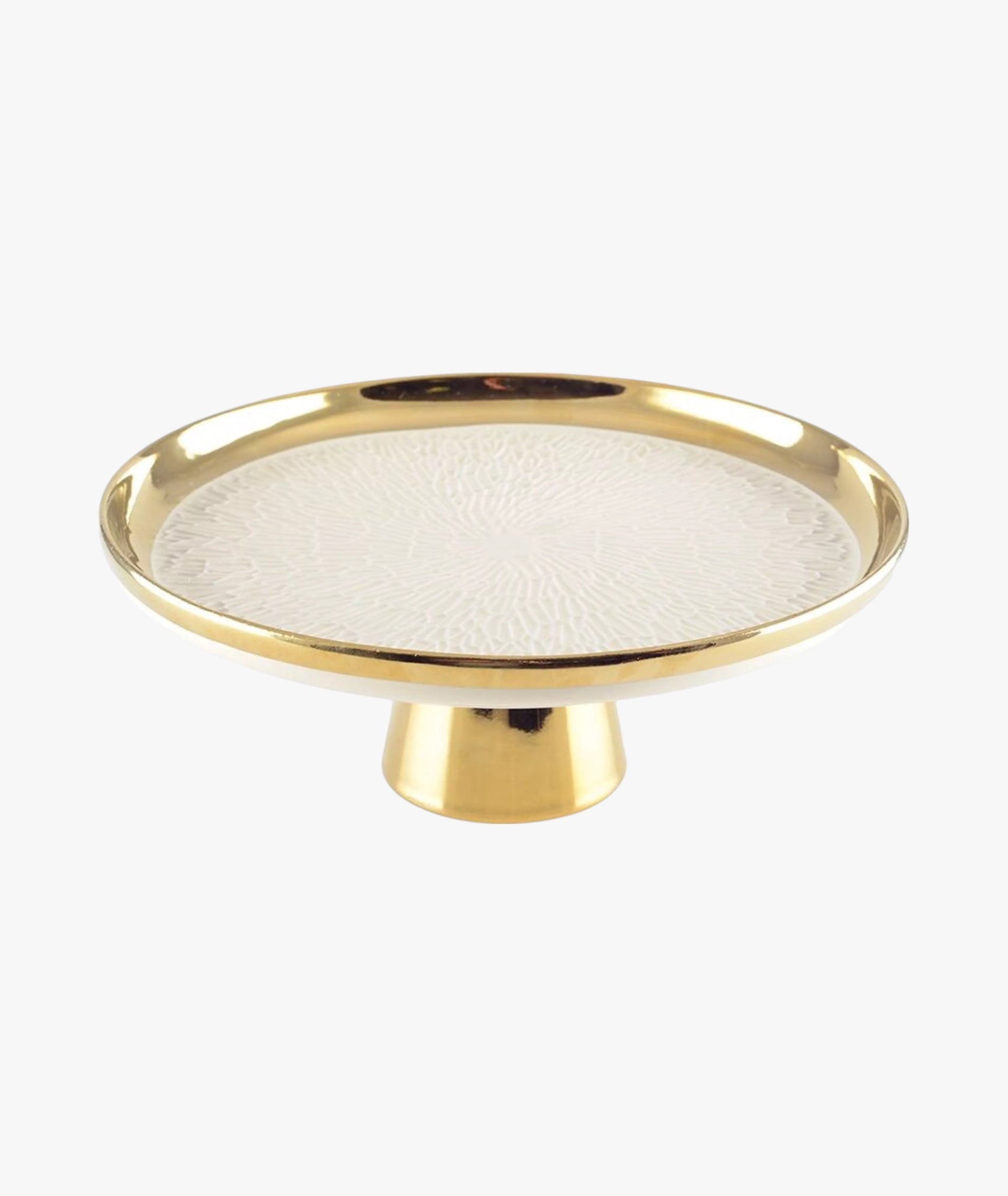 Plat à tarte sur pied crème avec bord doré