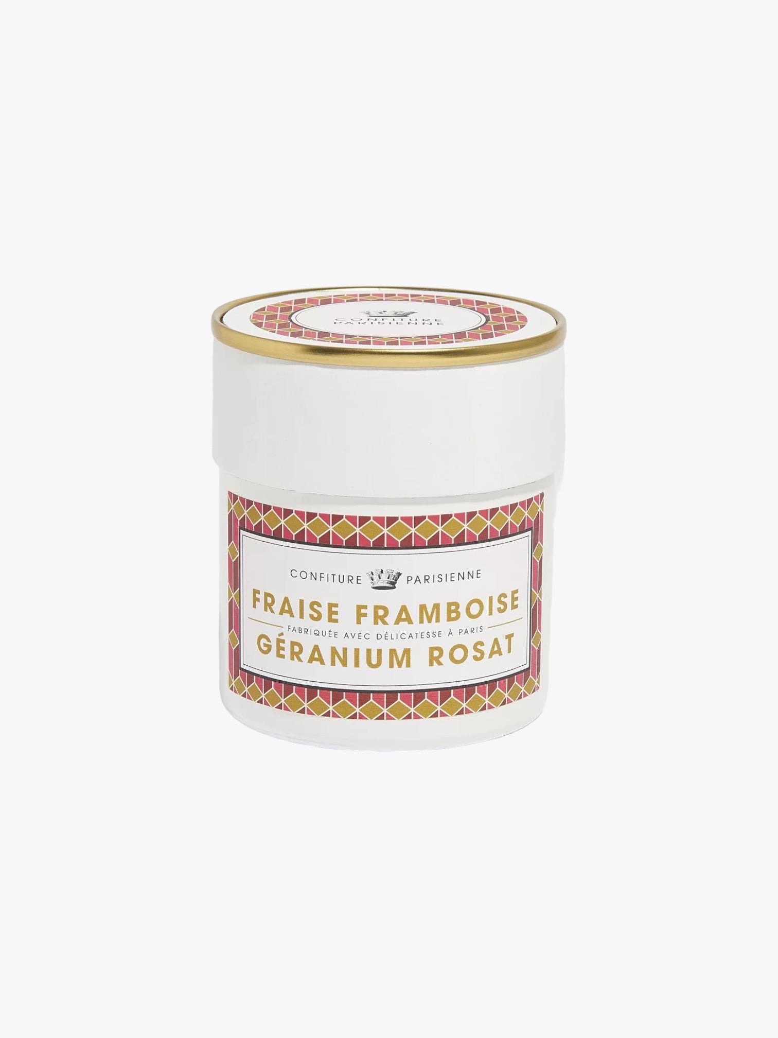 Strawberry, raspberry, and geranium jam