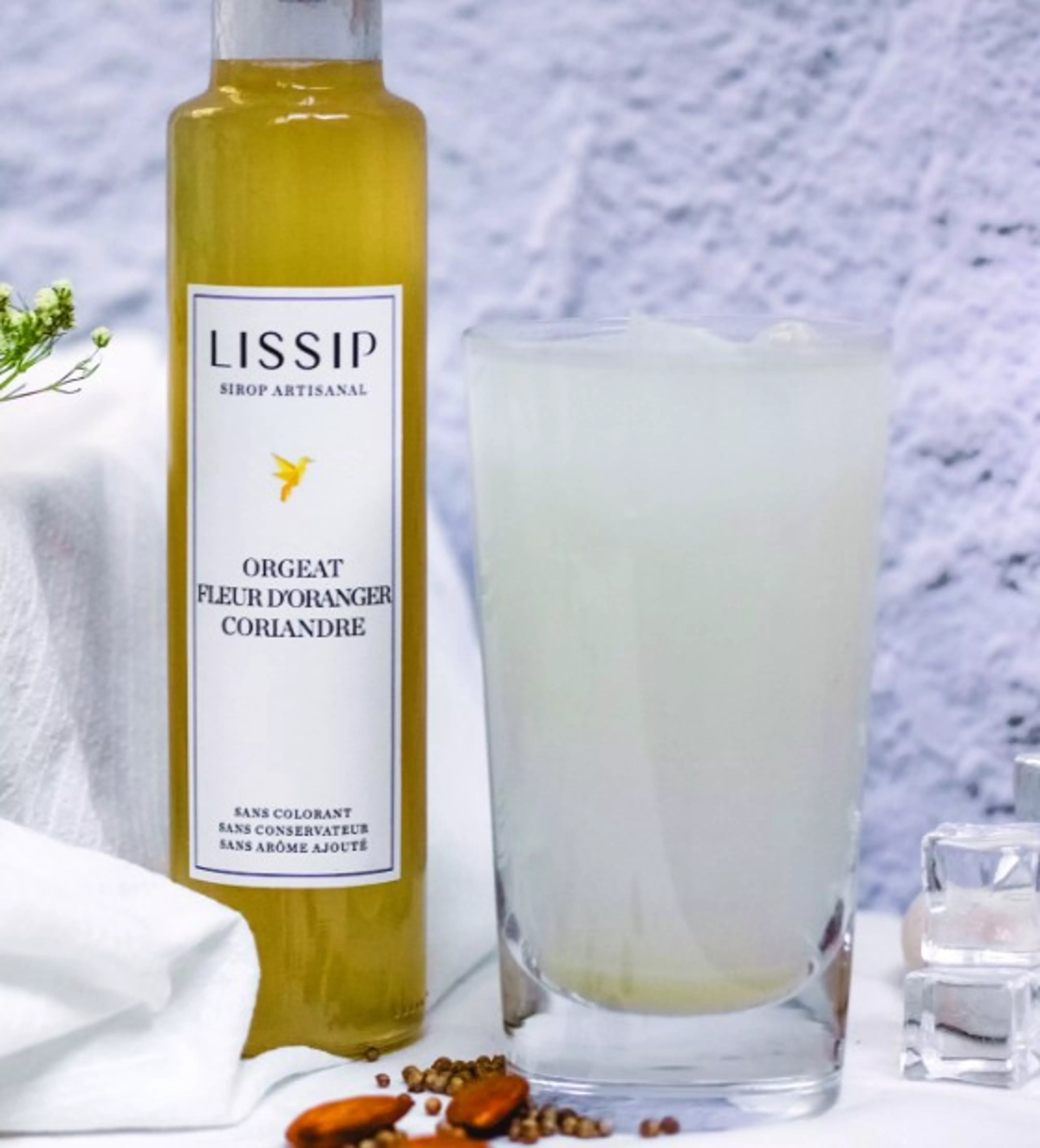 Sirop orgeat, fleur d'oranger et coriandre