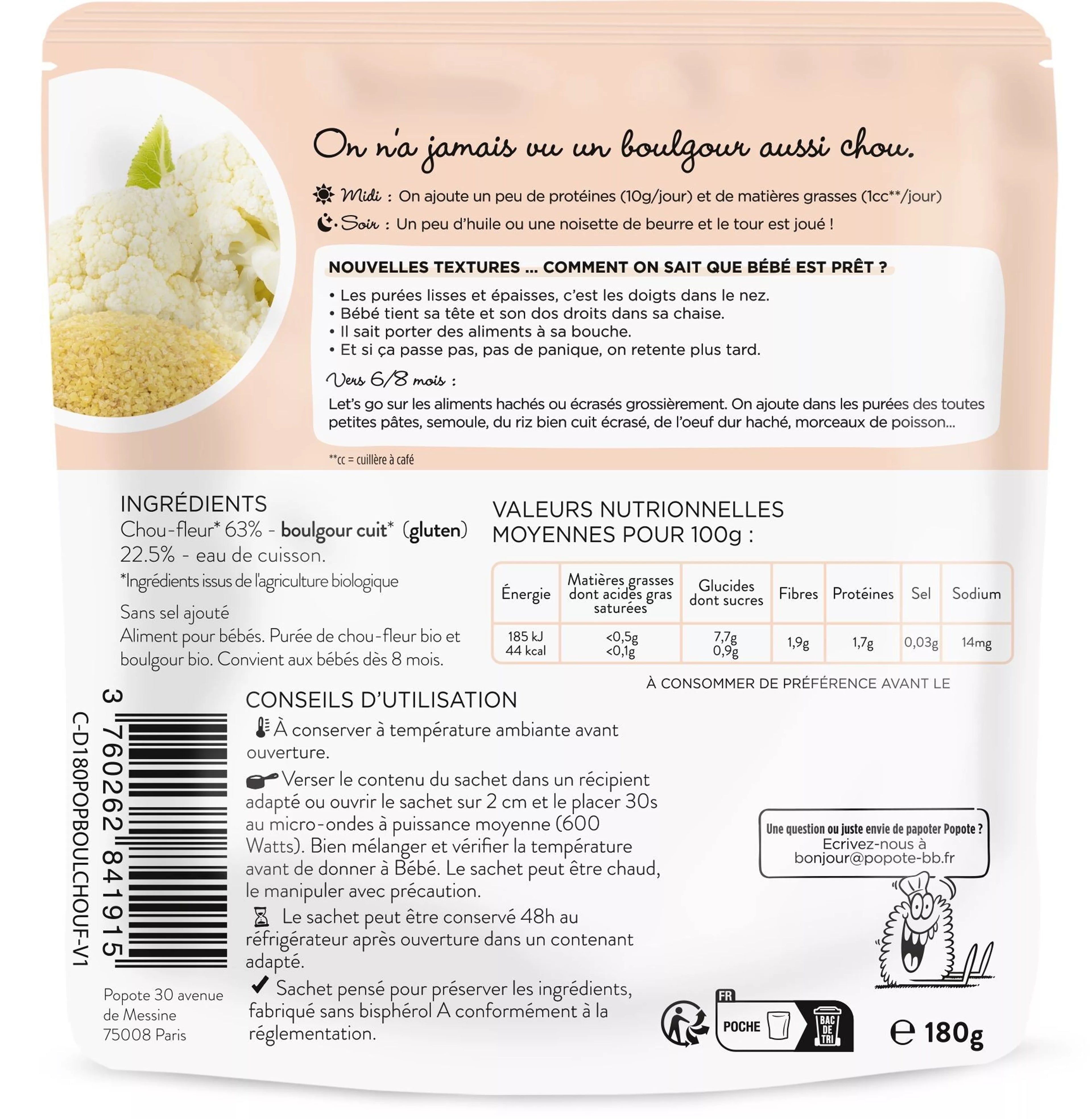 Cauliflower and bulgur purees 