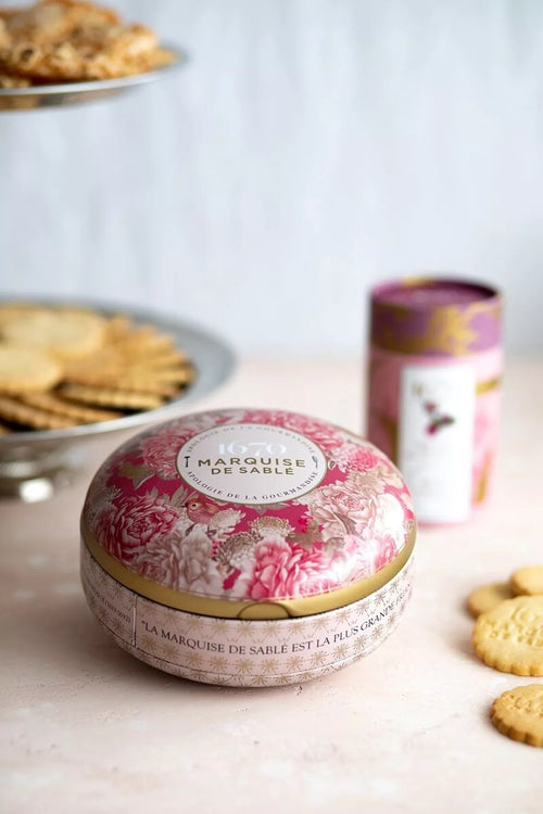 Apricot chip shortbread cookies - round metal box Treasure box