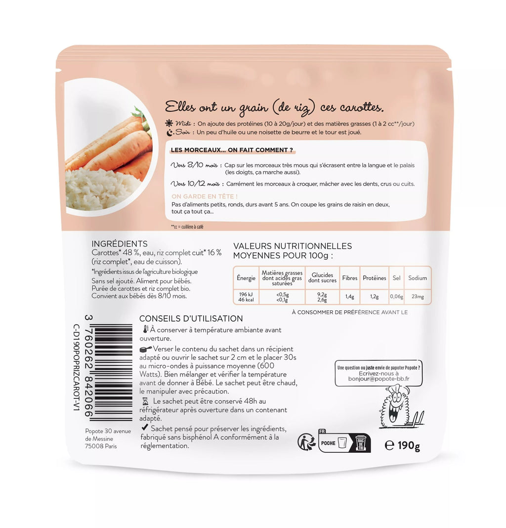 Les petits morceaux de carottes et riz complet