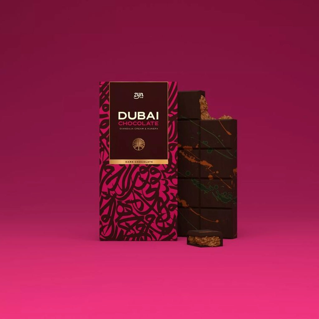 Dubai dark chocolate bar filled with hazelnut