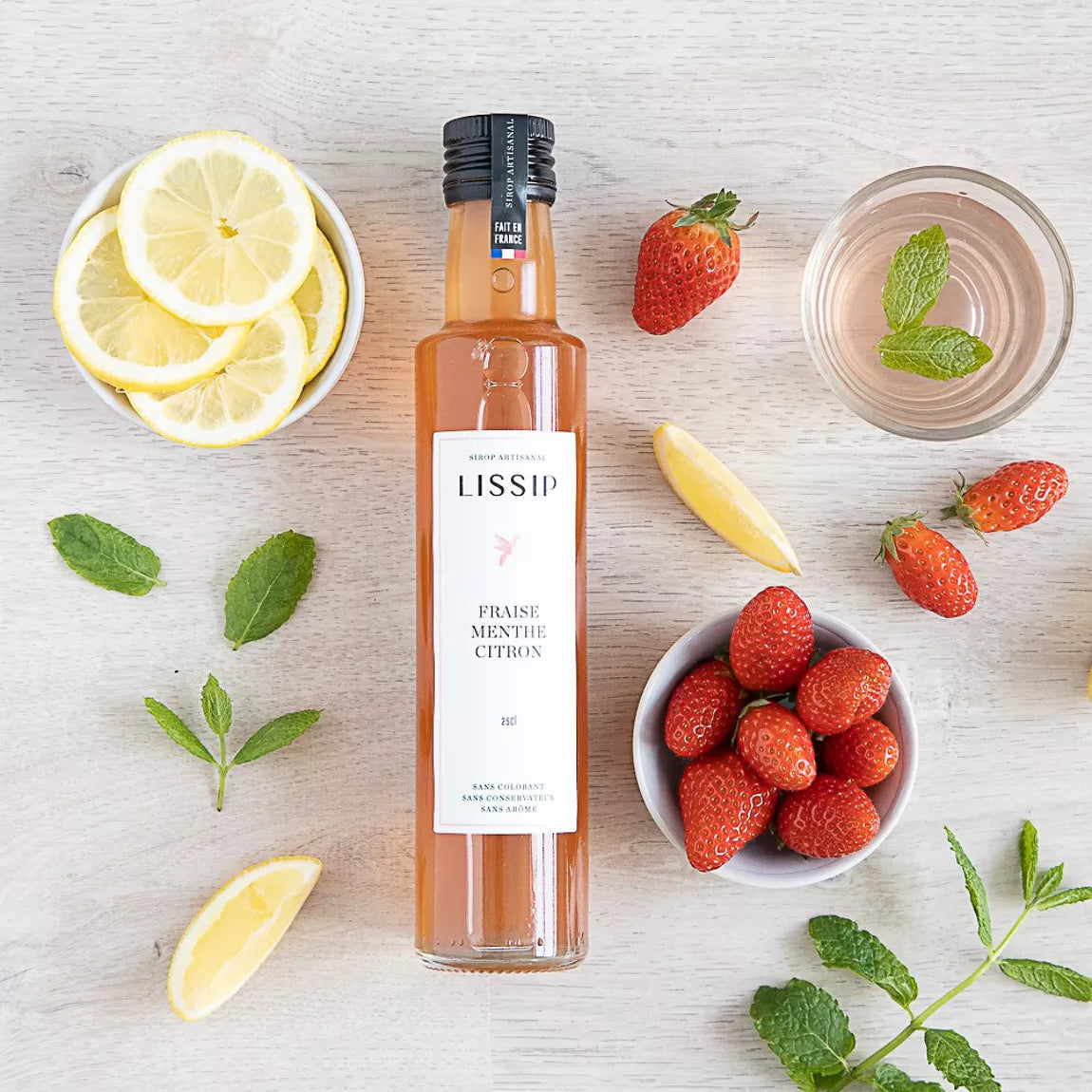 Sirop fraise, menthe et citron