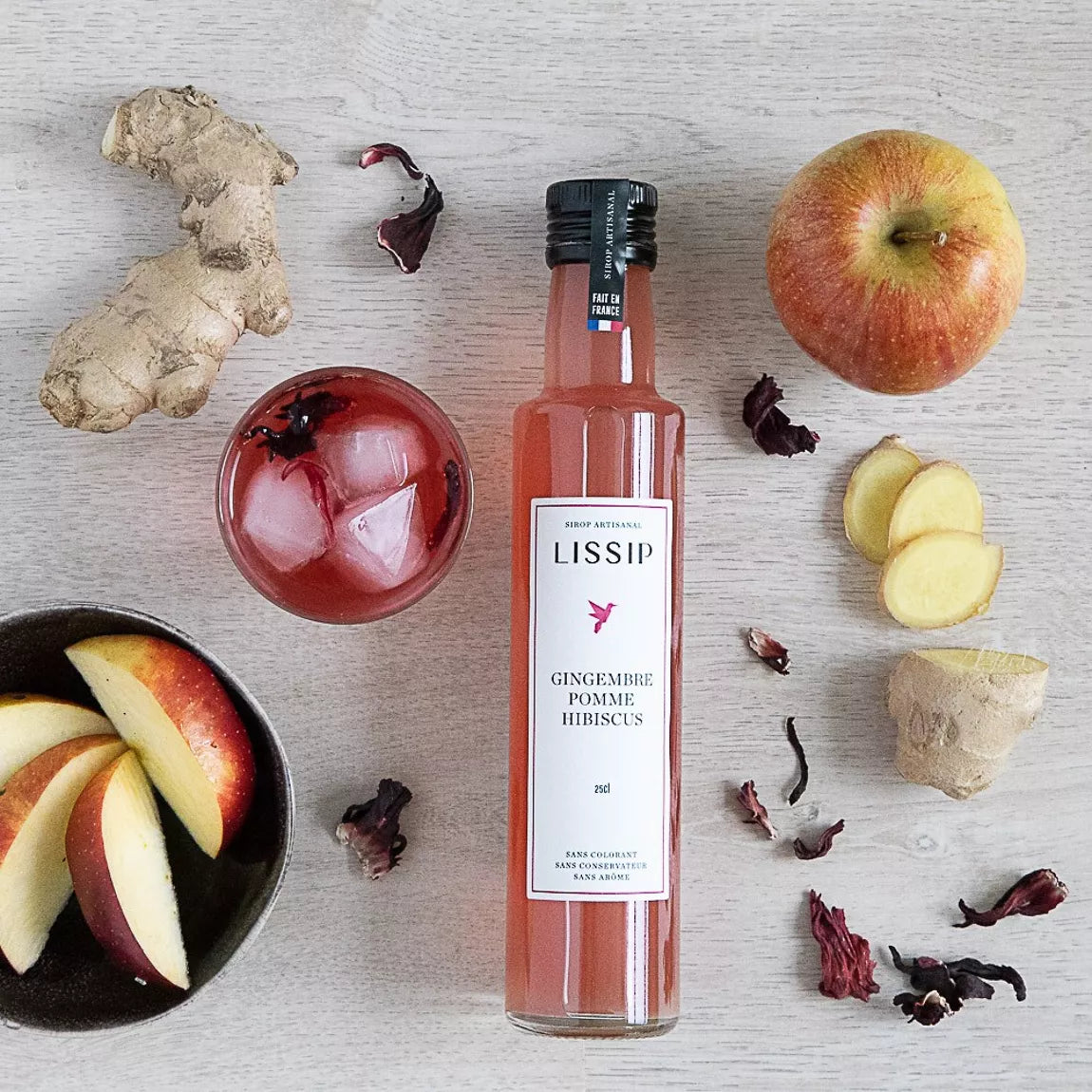 Sirop gingembre, pomme et hibiscus