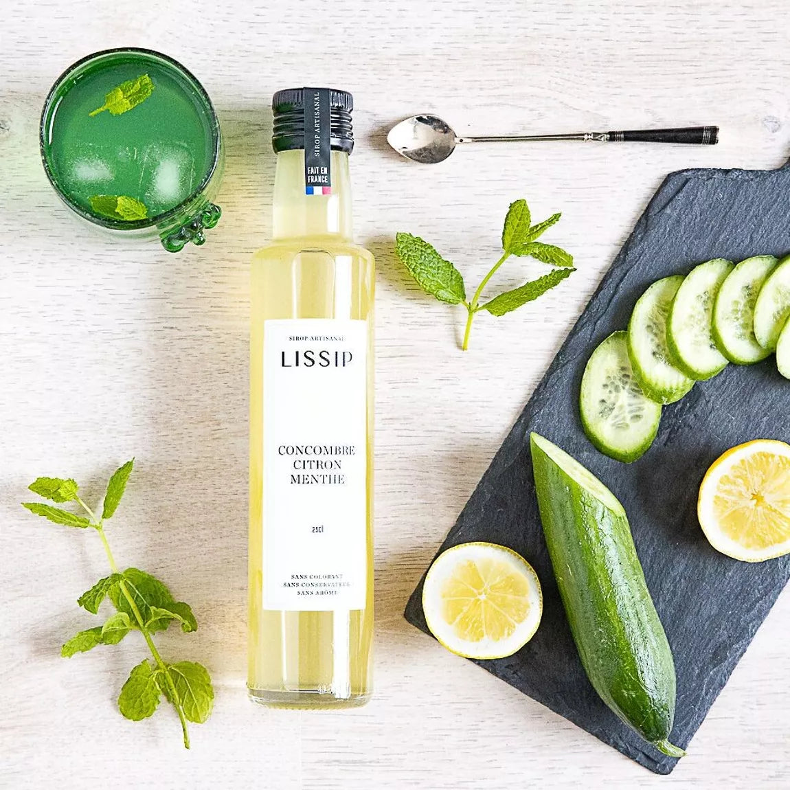 Sirop concombre, citron et menthe