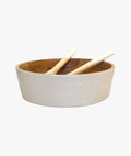 White and mango wood salad bowl and salad servers
