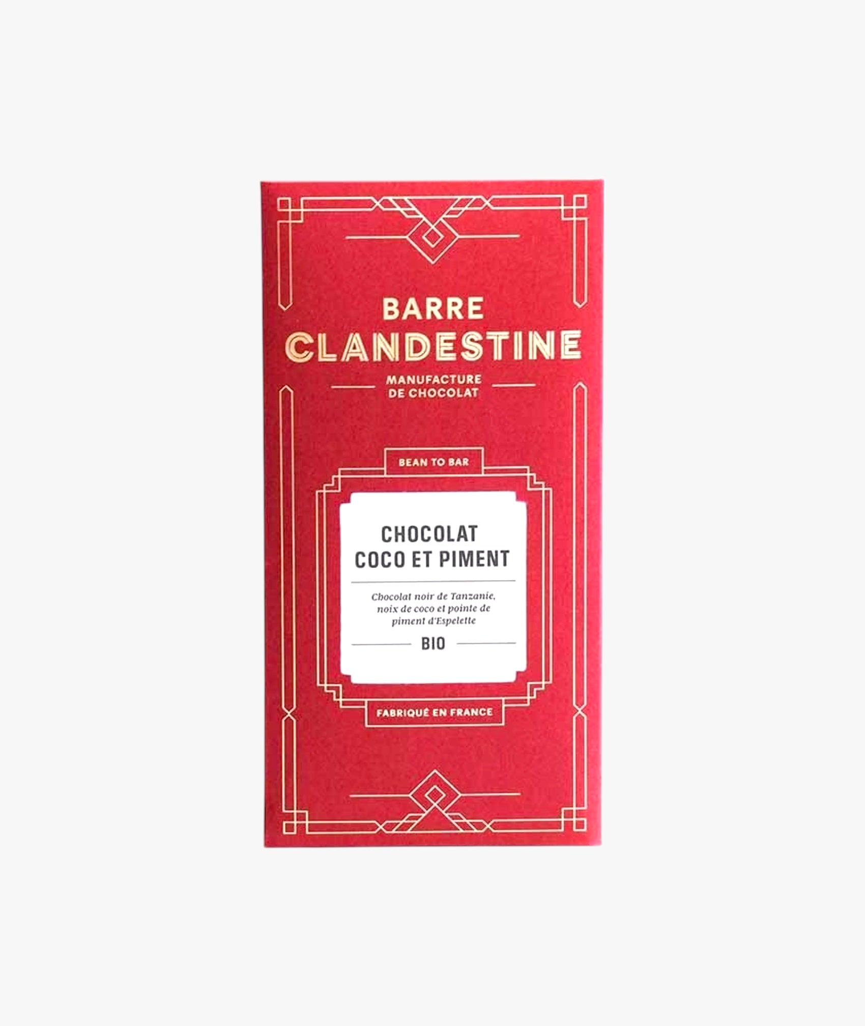 Tablette de chocolat noir noix de coco et piment d'Espelette - bean to bar