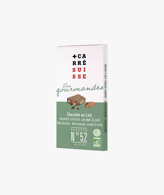 Tablette de chocolat au lait - Amandes entières, caramel & café bio