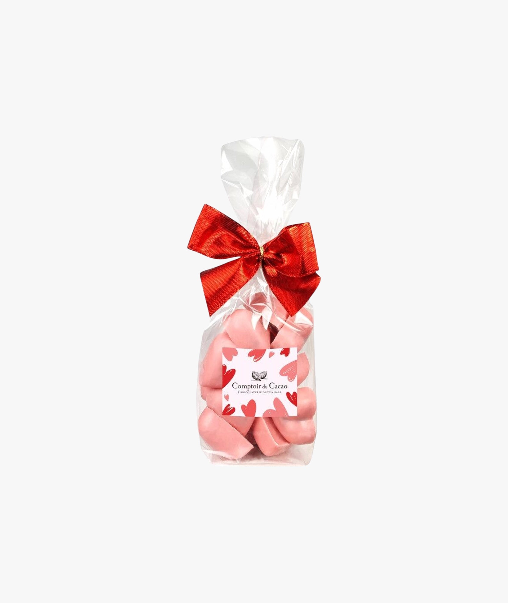 Sachet chocolat blanc praliné coeurs roses