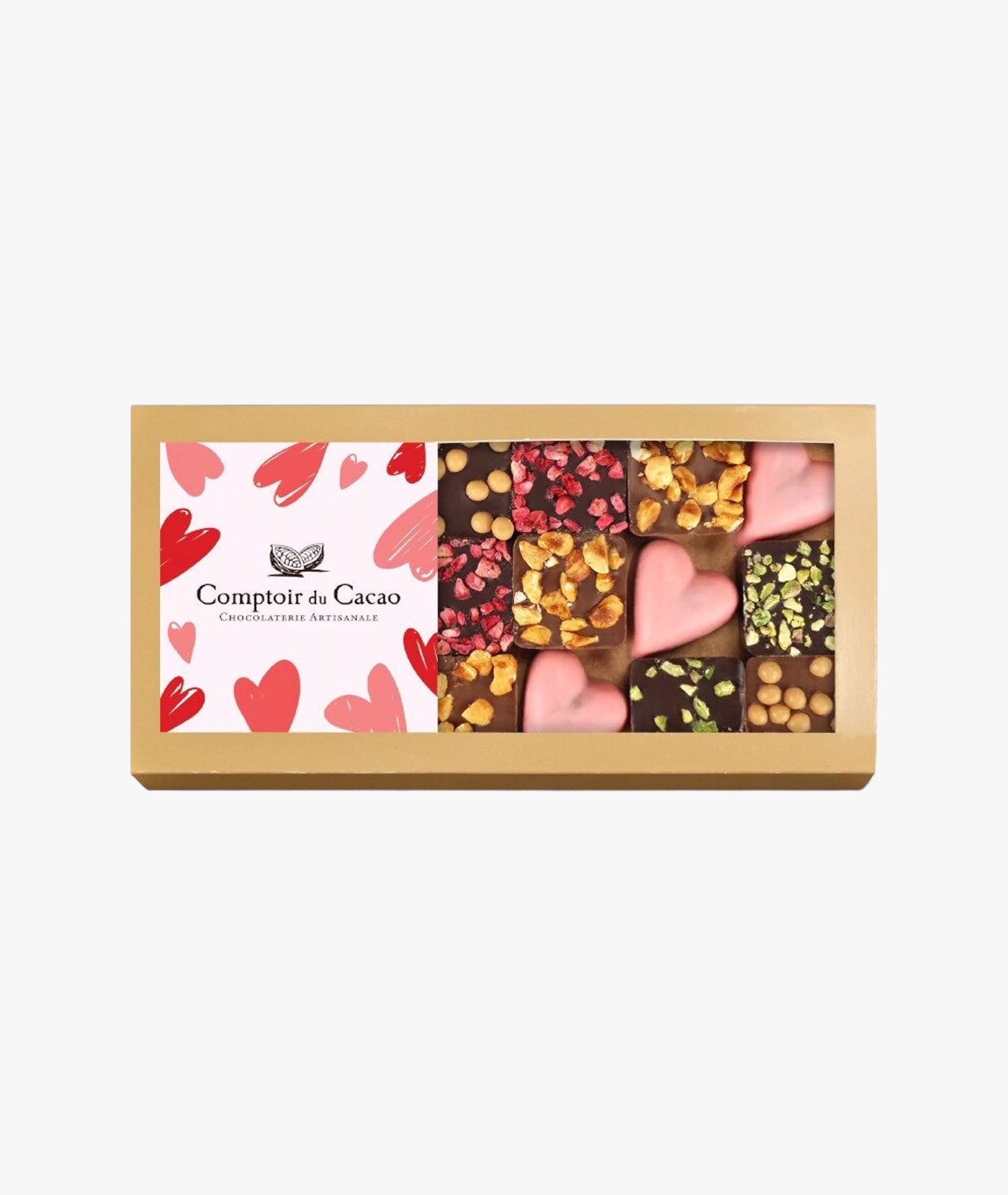 Étui cœur et assortiment praliné feuilleté