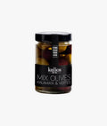 Mix of Kalamata and green olives in olive oil