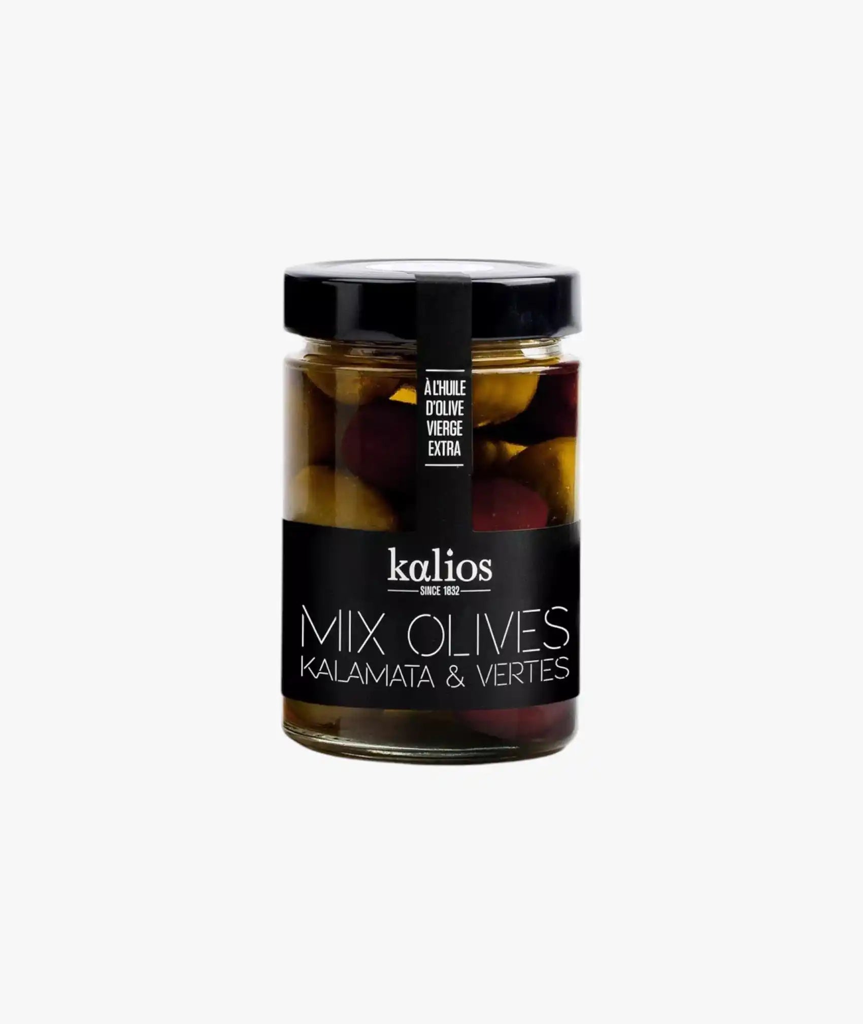 Mix of Kalamata and green olives in olive oil