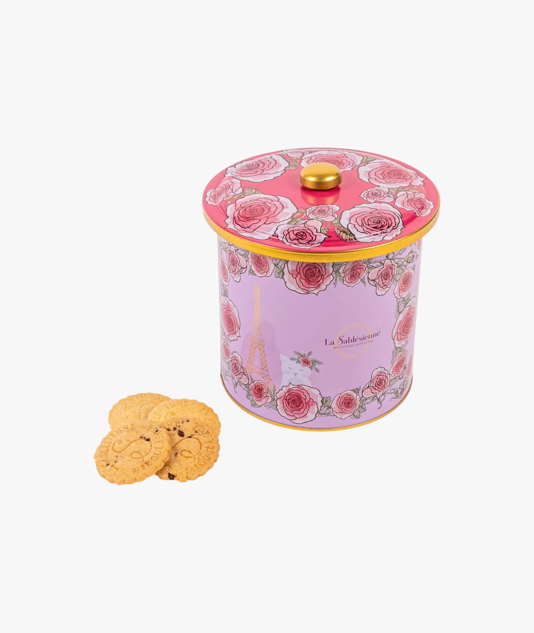 Biscuits sablés assortiment sablés nature pur beurre frais et aux pépites de chocolat - seau métal Un matin à Paris