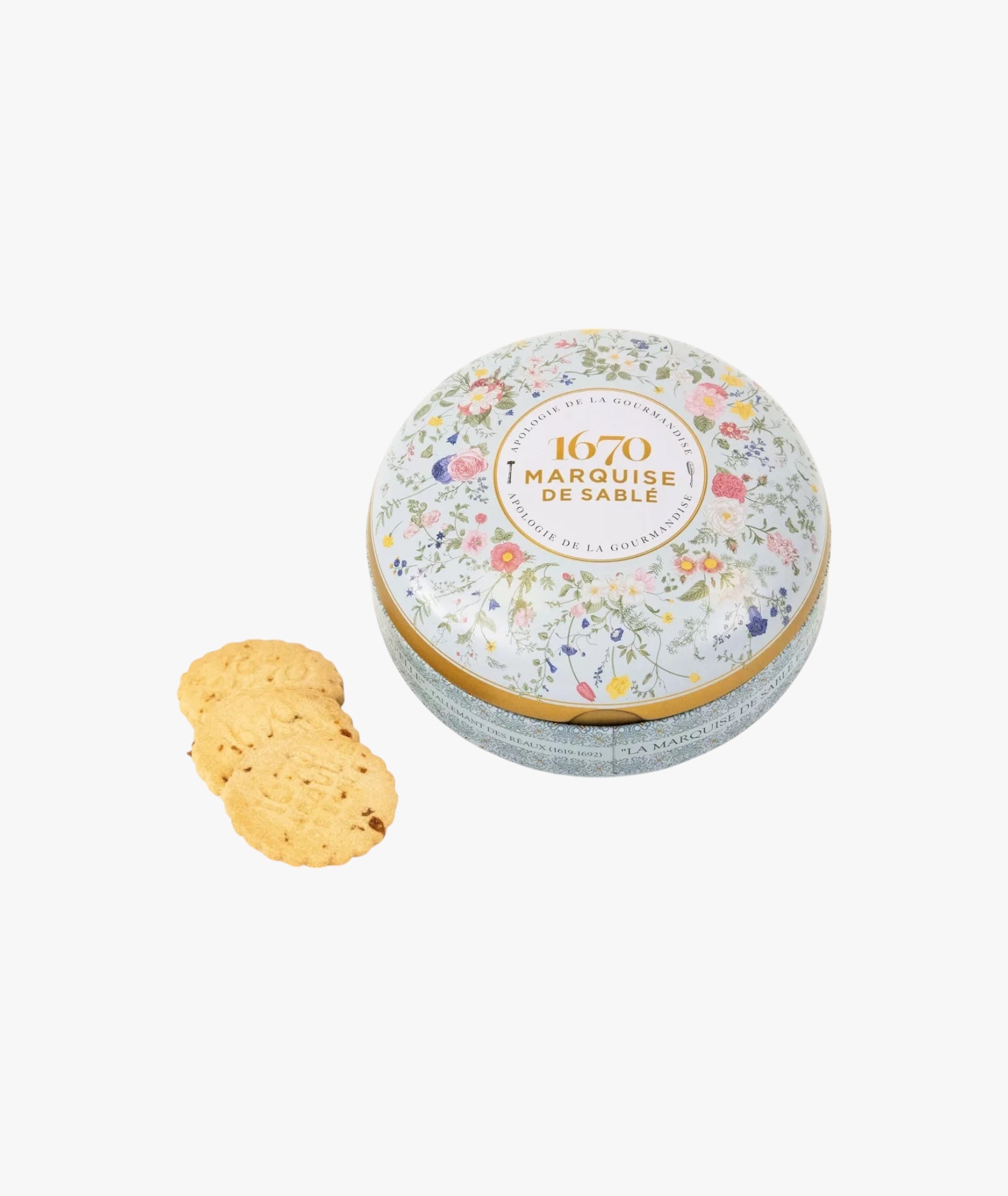 Biscuits sablés pépites de caramel beurre salé - boite métal ronde Bouquet sauvage