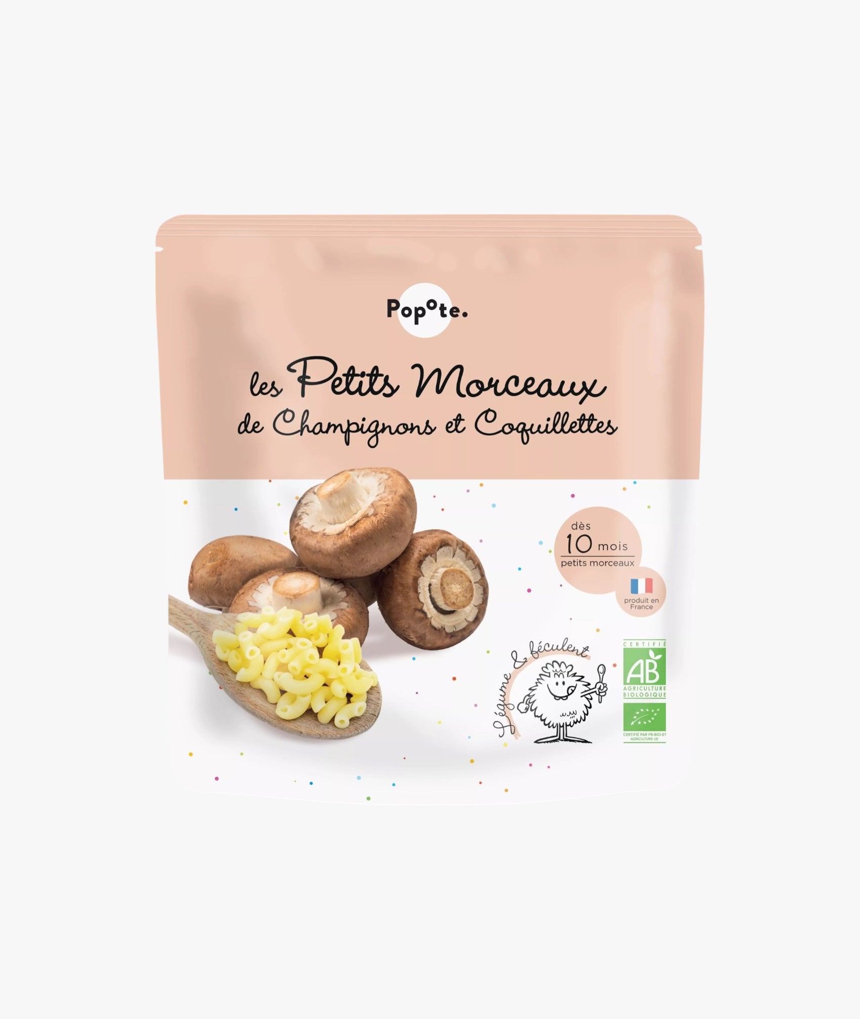 Les petits morceaux de champignons et coquillettes