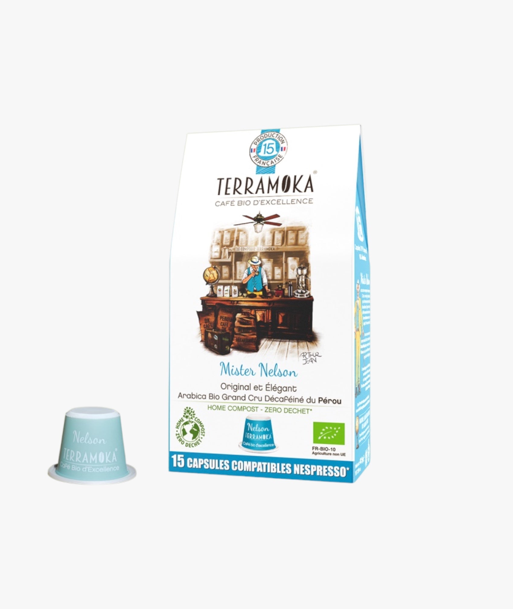15 capsules compostables compatibles Nespresso® de café bio décaféiné du Pérou - original et élégant
